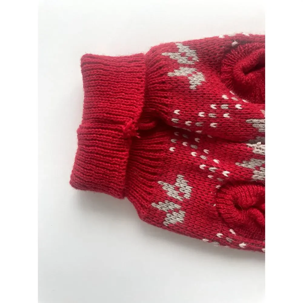 Dog Christmas Sweater Red w/ Gray Snowflakes
